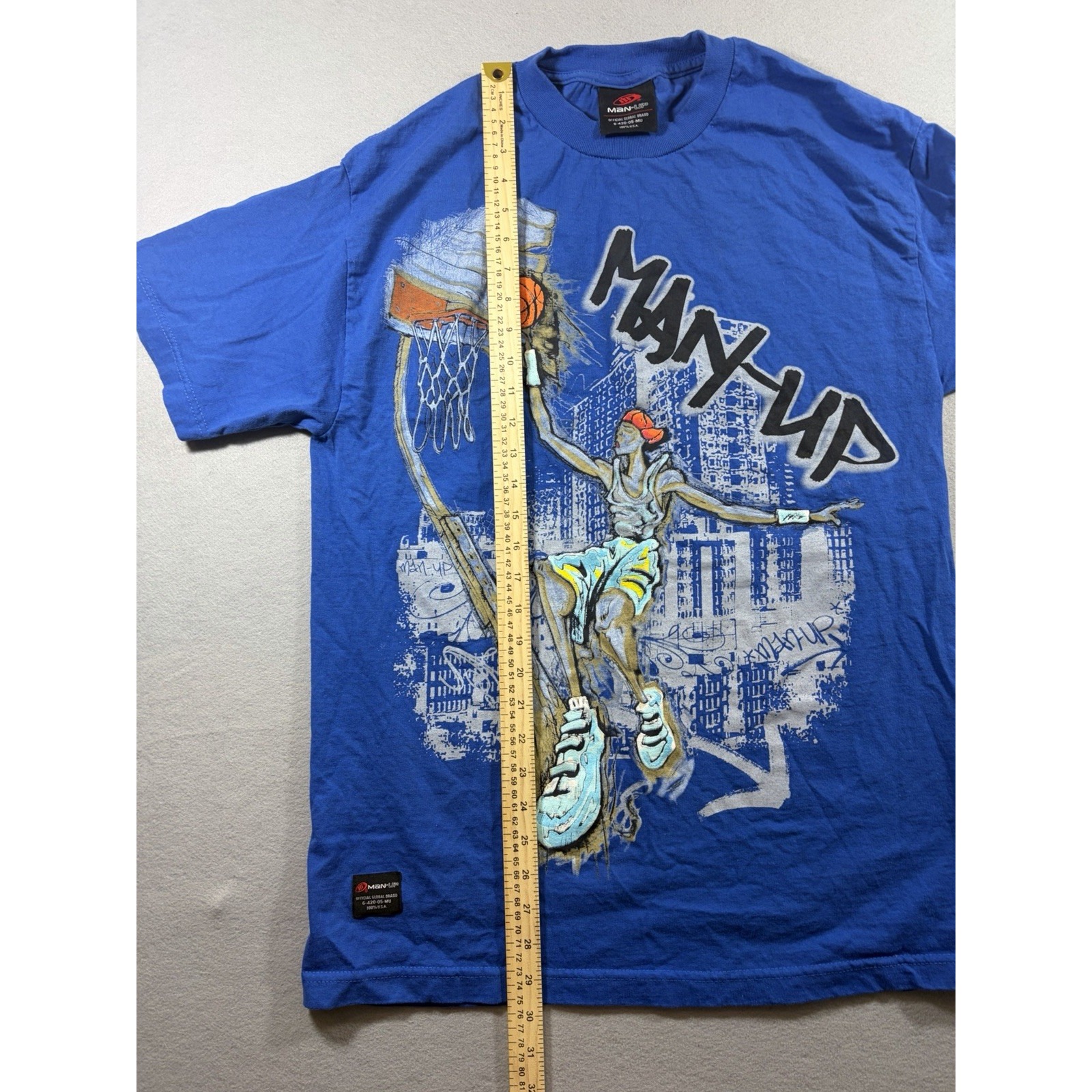 Man-Up Men's Basketball T Shirt Blue Y2k Streetwear Large — image 3 of 6